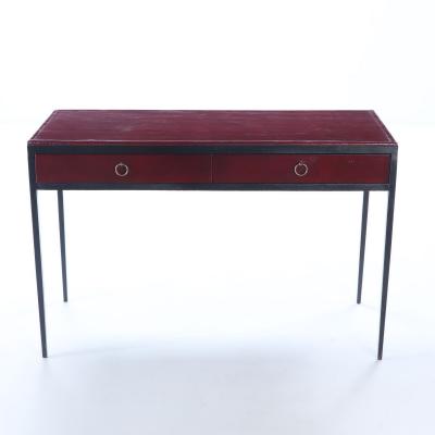 Jean Michel Frank Iron red leather writing desk having two drawers manner of Jean Michel Frank