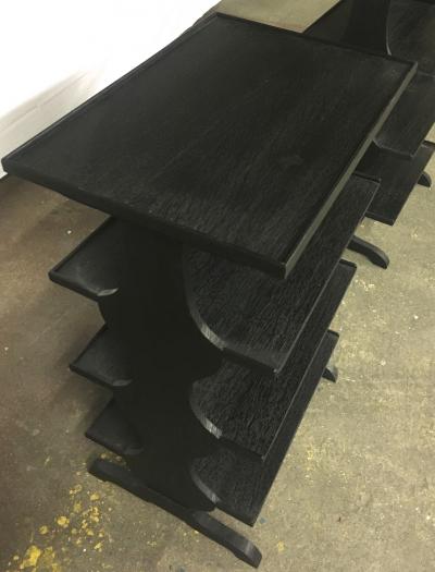 Jean Michel Frank J M Frank attributed Rare pairPof Black 4 Tier Side Tables
