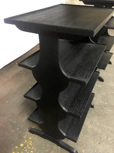 Jean Michel Frank J M Frank attributed Rare pairPof Black 4 Tier Side Tables