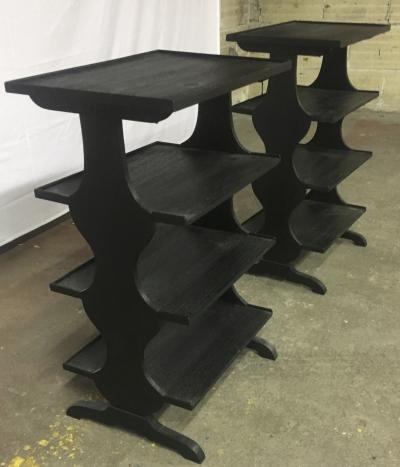 Jean Michel Frank J M Frank attributed Rare pairPof Black 4 Tier Side Tables