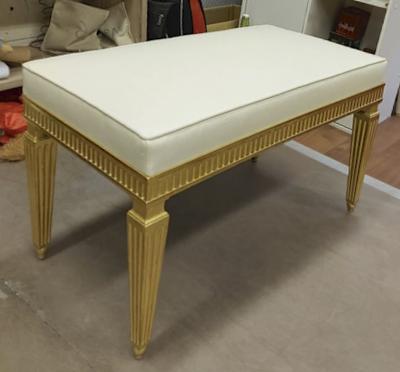 Jean Michel Frank J M Frank style refined neo classic gold leaf carved wood bench covered in silk