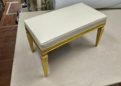 Jean Michel Frank J M Frank style refined neo classic gold leaf carved wood bench covered in silk
