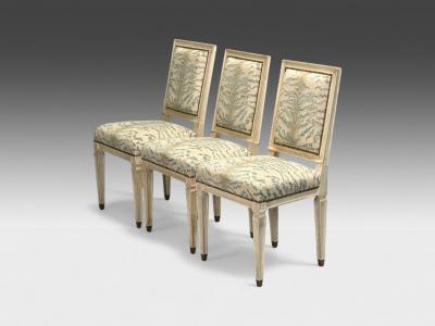 Jean Michel Frank Jean Michel Frank Louis XVI Style Six Dining Chairs Parchment France 1930s