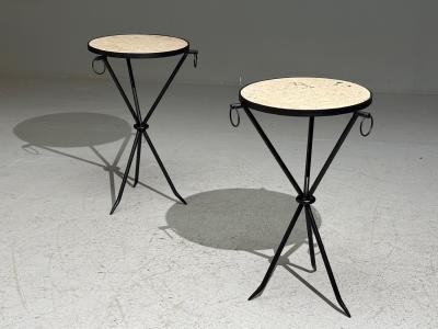Jean Michel Frank Jean Michel Frank Style Side Tables Iron Travertine 20th c 