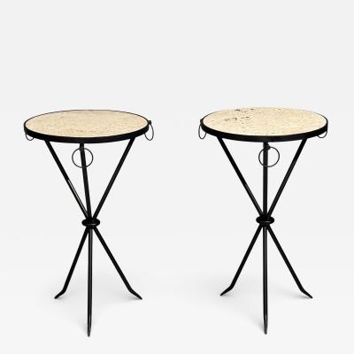 Jean Michel Frank Jean Michel Frank Style Side Tables Iron Travertine 20th c 