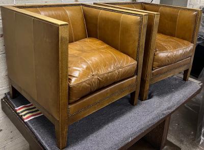 Jean Michel Frank Jean Michel Frank style pair of cubic chairs