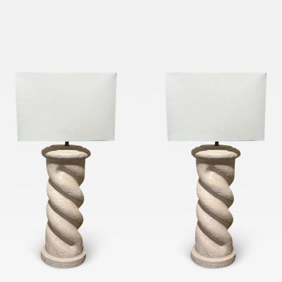 Jean Michel Frank MODERNIST PAIR OF SPIRAL PLASTER COLUMN LAMPS IN THE MANNER OF JEAN MICHEL FRANK