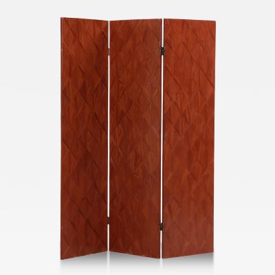 Jean Michel Frank Mahogany Straw Marquetry Veneer Screen in Manner of Jean Michel Frank 