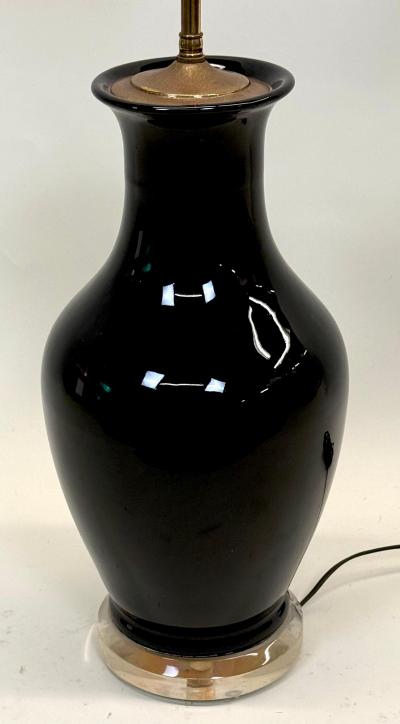 Jean Michel Frank PAIR French Modern Neoclassic Black Opaline Glass Table Lamps Jean Michel Frank