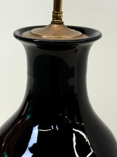 Jean Michel Frank PAIR French Modern Neoclassic Black Opaline Glass Table Lamps Jean Michel Frank