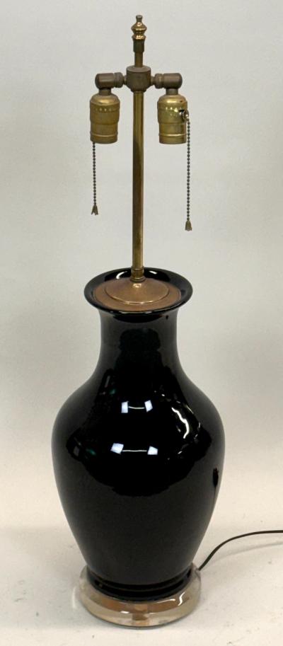 Jean Michel Frank PAIR French Modern Neoclassic Black Opaline Glass Table Lamps Jean Michel Frank