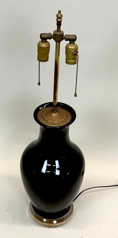 Jean Michel Frank PAIR French Modern Neoclassic Black Opaline Glass Table Lamps Jean Michel Frank