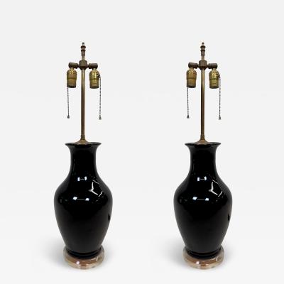 Jean Michel Frank PAIR French Modern Neoclassic Black Opaline Glass Table Lamps Jean Michel Frank