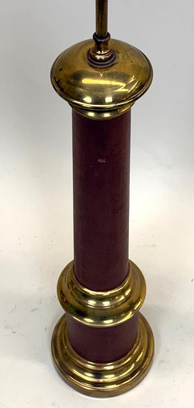 Jean Michel Frank Pair French Midcentury Modern Brass Red Enamel Table Lamps