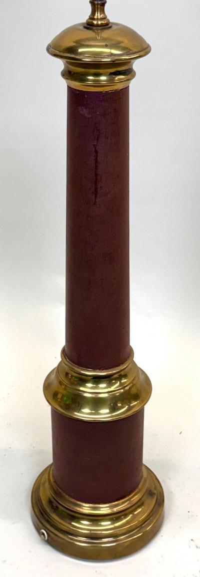 Jean Michel Frank Pair French Midcentury Modern Brass Red Enamel Table Lamps