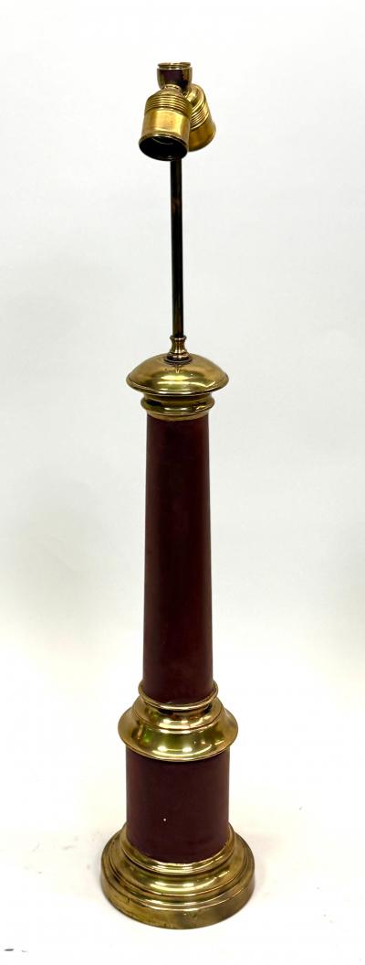 Jean Michel Frank Pair French Midcentury Modern Brass Red Enamel Table Lamps