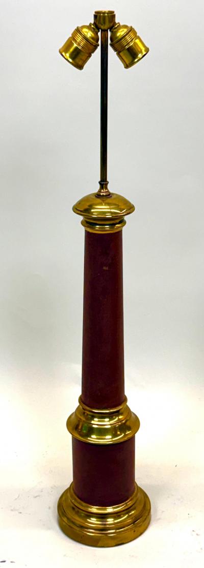 Jean Michel Frank Pair French Midcentury Modern Brass Red Enamel Table Lamps