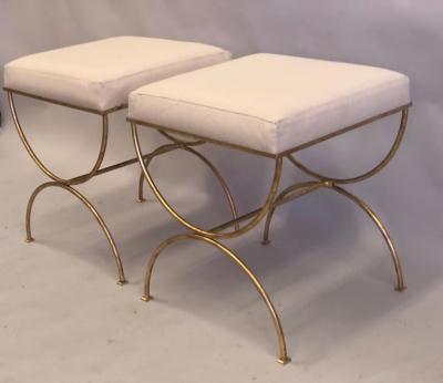 Jean Michel Frank Pair French Modern Neoclassical Gilt Iron Benches Style of Jean Michel Frank