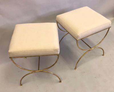 Jean Michel Frank Pair French Modern Neoclassical Gilt Iron Benches Style of Jean Michel Frank