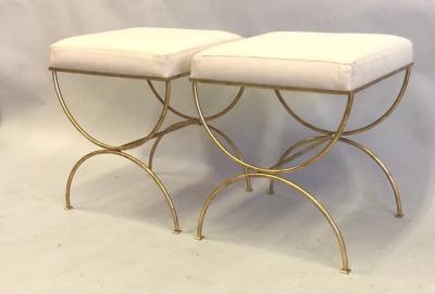 Jean Michel Frank Pair French Modern Neoclassical Gilt Iron Benches Style of Jean Michel Frank