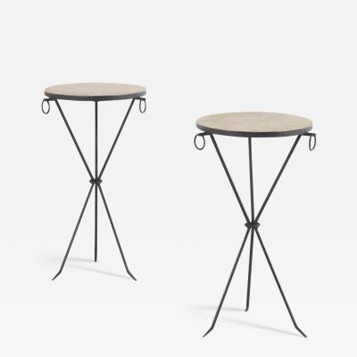 Jean Michel Frank Pair iron parchment drinks tables manner of Jean Michel Frank Contemporary 