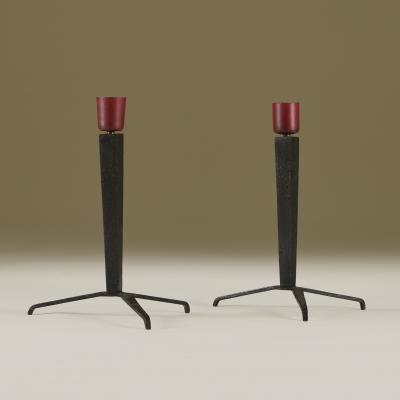 Jean Michel Frank Pair of 1940 iron tripod table lamps by Jean Michel Frank for Bustillo