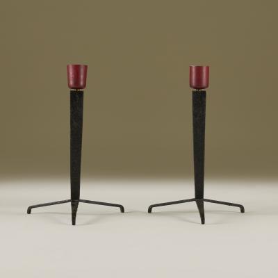 Jean Michel Frank Pair of 1940 iron tripod table lamps by Jean Michel Frank for Bustillo