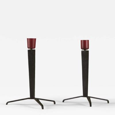 Jean Michel Frank Pair of 1940 iron tripod table lamps by Jean Michel Frank for Bustillo