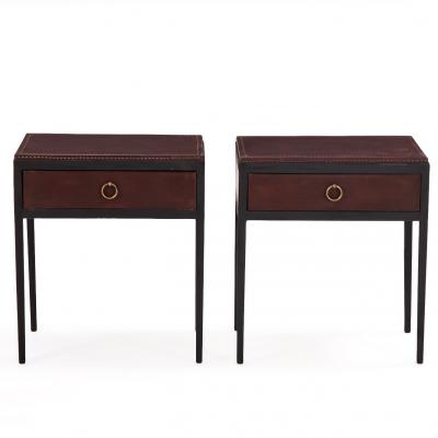 Jean Michel Frank Pair of Contemporary Argentine Leather and Iron Nightstands