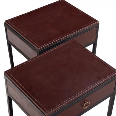 Jean Michel Frank Pair of Contemporary Argentine Leather and Iron Nightstands