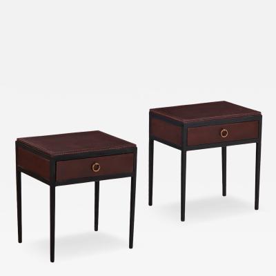 Jean Michel Frank Pair of Contemporary Argentine Leather and Iron Nightstands