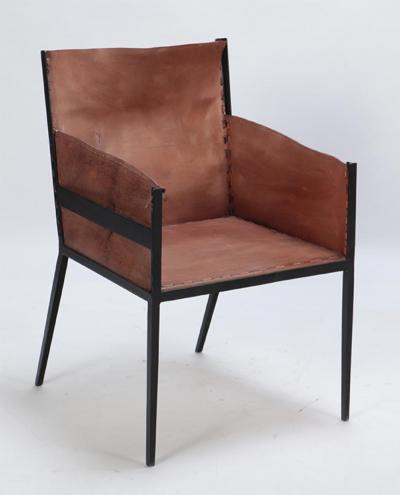 Jean Michel Frank Pair of Contemporary Iron and tailored leather armchairs manner of Frank