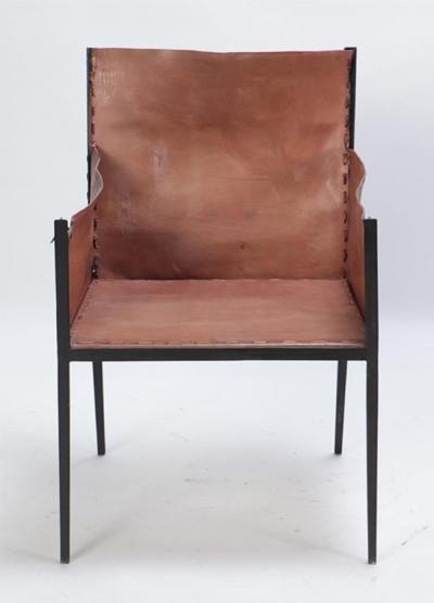 Jean Michel Frank Pair of Contemporary Iron and tailored leather armchairs manner of Frank