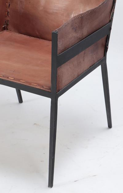 Jean Michel Frank Pair of Contemporary Iron and tailored leather armchairs manner of Frank