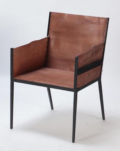 Jean Michel Frank Pair of Contemporary Iron and tailored leather armchairs manner of Frank