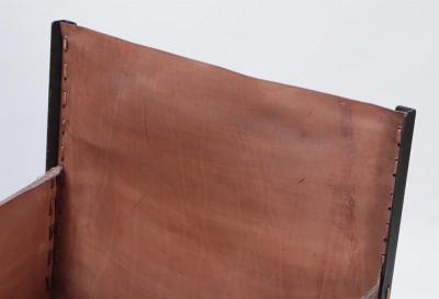 Jean Michel Frank Pair of Contemporary Iron and tailored leather armchairs manner of Frank