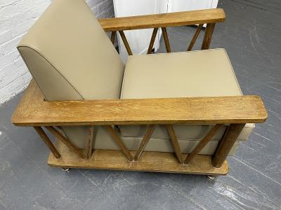 Jean Michel Frank Pair of French Cerused Oak Lounge Chairs in the Style of Jean Michel Frank