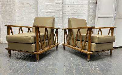 Jean Michel Frank Pair of French Cerused Oak Lounge Chairs in the Style of Jean Michel Frank