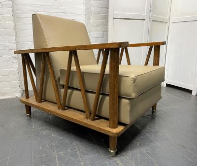 Jean Michel Frank Pair of French Cerused Oak Lounge Chairs in the Style of Jean Michel Frank