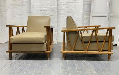 Jean Michel Frank Pair of French Cerused Oak Lounge Chairs in the Style of Jean Michel Frank