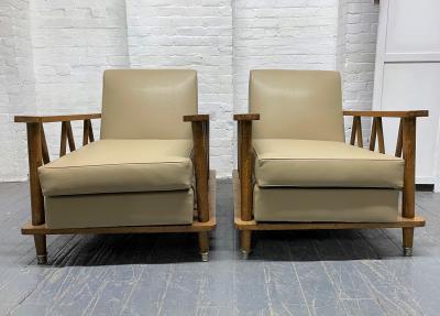 Jean Michel Frank Pair of French Cerused Oak Lounge Chairs in the Style of Jean Michel Frank