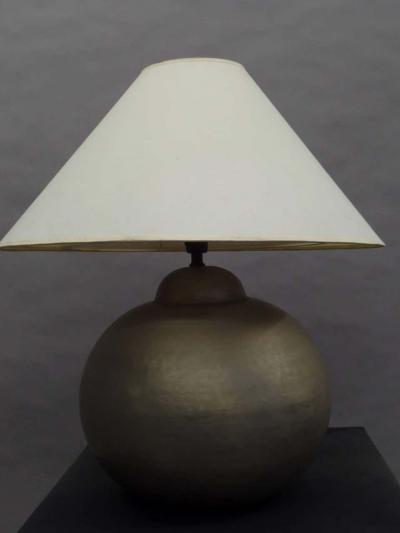 Jean Michel Frank Pair of French Hand Hammered Brass Matte Nickel Table Lamps Jean Michel Frank