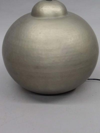 Jean Michel Frank Pair of French Hand Hammered Brass Matte Nickel Table Lamps Jean Michel Frank