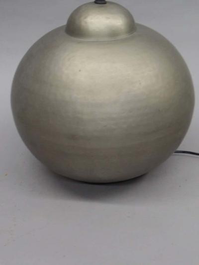 Jean Michel Frank Pair of French Hand Hammered Brass Matte Nickel Table Lamps Jean Michel Frank