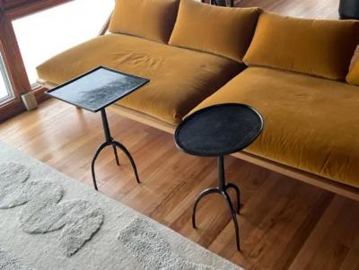 Jean Michel Frank Pair of French Hand Hammered Wrought Iron Side Tables in the style of Giacometti