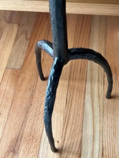 Jean Michel Frank Pair of French Hand Hammered Wrought Iron Side Tables in the style of Giacometti