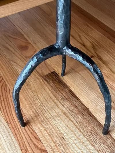 Jean Michel Frank Pair of French Hand Hammered Wrought Iron Side Tables in the style of Giacometti