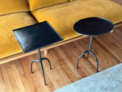 Jean Michel Frank Pair of French Hand Hammered Wrought Iron Side Tables in the style of Giacometti