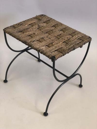 Jean Michel Frank Pair of French Mid Century Modern Iron Rope Stools Benches Jean Michel Frank