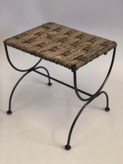 Jean Michel Frank Pair of French Mid Century Modern Iron Rope Stools Benches Jean Michel Frank